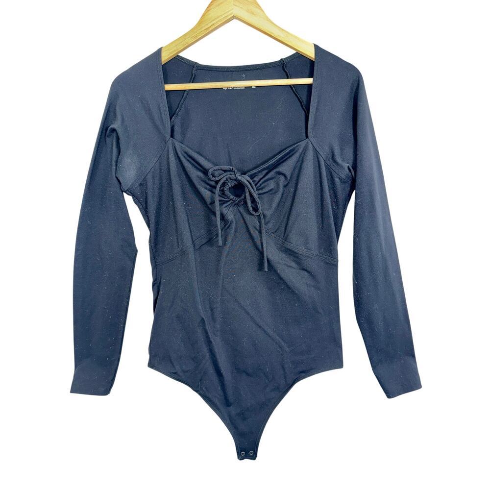 Abercrombie & Fitch Soft AF Black Twist Front Cutout Bodysuit Top Womens Size L